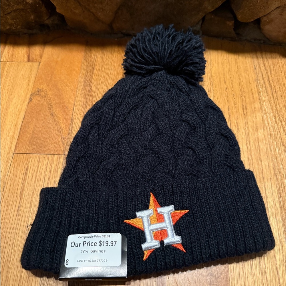Navy Blue Astros Pom-Pom Beanie with Logo